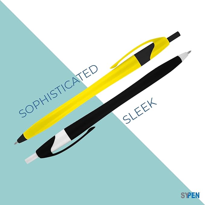 SyPen Personalized Pens With your Custom Logo or Text-1000 Pack Bulk-for Businesses, Parties, and Events, Custom Printed Slim Ballpoint Click Pens, Black Barrel Color, Black Ink