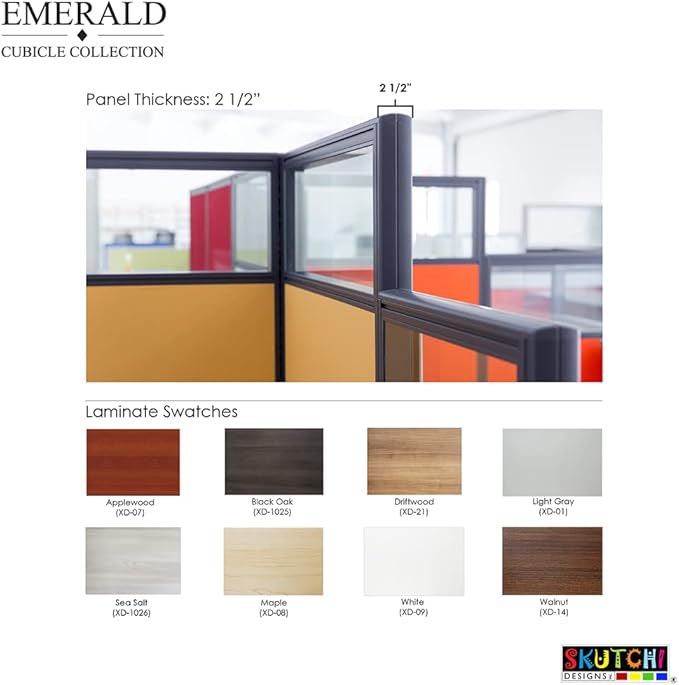 2 Person Workstation Wall Partition | Powered Cubicle Workstations | Privacy Office Divider 2 Work Stations | U Shape Cubicle | Emerald Collection | 5x5x65 H | Silver