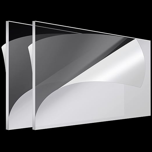 Roowest 2 Pcs 24 x 48 Inch, 1/4 Inch Thick Clear Acrylic Plexiglass Sheets Transparent Plastic Panels Sheets Cut to Size Cast Acrylic Board Panel with Protective Film for Craft DIY Project Sign Frame