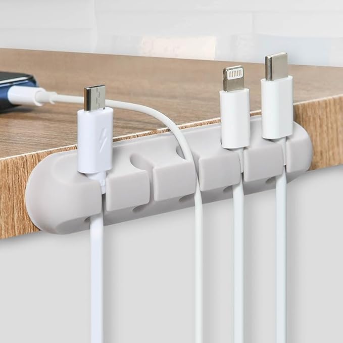Cable Holder Clips 3-Pack, Silicone Cable Management Organizer with 3/5/7 Slots, Self Adhesive Cord Clips for Desk, Nightstand, USB Charging Cables, Mouse & Power Cords, Office & Home – White