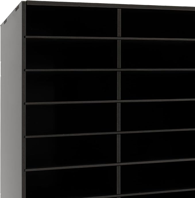 24 Slots Mail Sorters for Office, Desktop Literature Organizer with Removable Shelves, PVC Mail Center Paper Storage Cabinet for Files Magazines Documents, 9 * 2.6in Each Slot (24 Slots - Black)