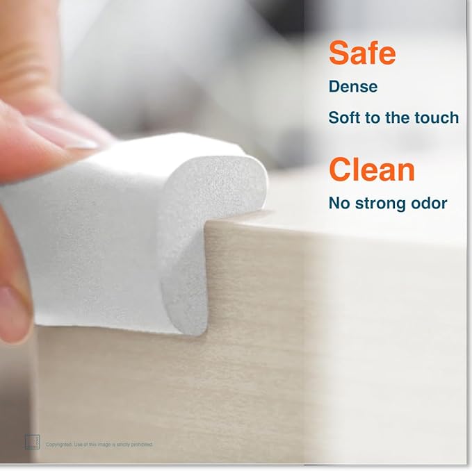 Roving Cove HeftyFit Corner Protector for Baby (4 Large Corners), Heavy-Duty Soft Rubber Foam Furniture Corner Bumper Guards, 3M Adhesive Pre-Taped, Oyster White (Off White)