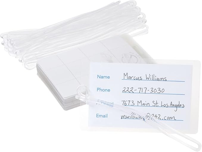 Juvale Self-Laminating Luggage Tags for Suitcases - 4.1 x 2.6 in Clear, Pack of 30 - Bulk Bag Tags with EVA Loops & DIY Paper Inserts - Business Card Luggage Tag