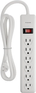 BN-LINK 6-Outlet Power Strip Surge Protector 1-Pack, 4-Foot Extension Cord, 600 Joules, Twist-to-Close Safety Covers, 90 Degree Flat Plug, Overload Protection, White