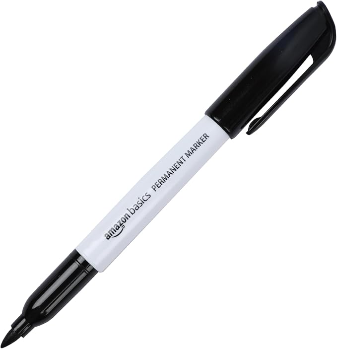 Amazon Basics Fine Tip Point Permanent Markers for Office, School, and Home Use, Black, 12 Pack