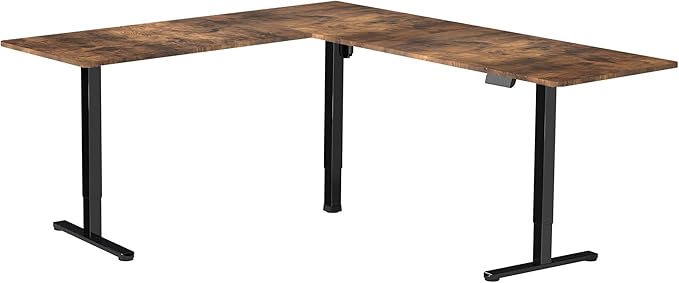 VIVO Electric Corner 75 x 63 inch L-Shaped Standing Desk, Memory Height Adjustment, Rustic Vintage Brown Top Black Frame, DESK-E3CTN-75