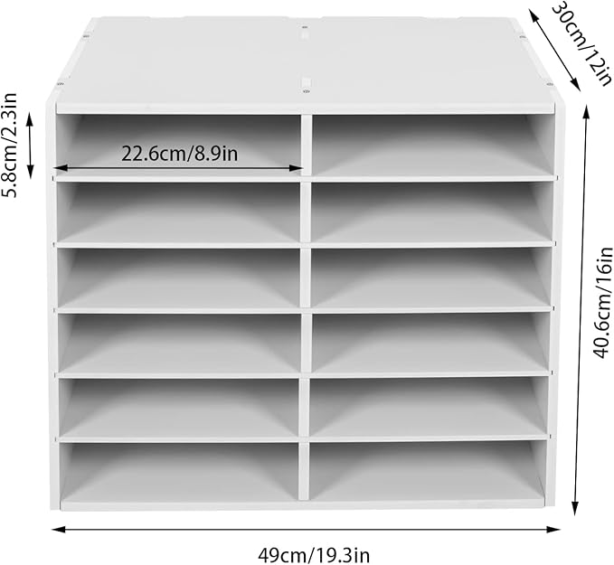 12 Slots Mail Sorters for Office, PVC Literature Organizer with Removable Shelves, Desktop Mail Center Paper Storage Cabinet for Files Magazines Documents, 8.9 * 2.3in Each Slot(12 Slots - White)