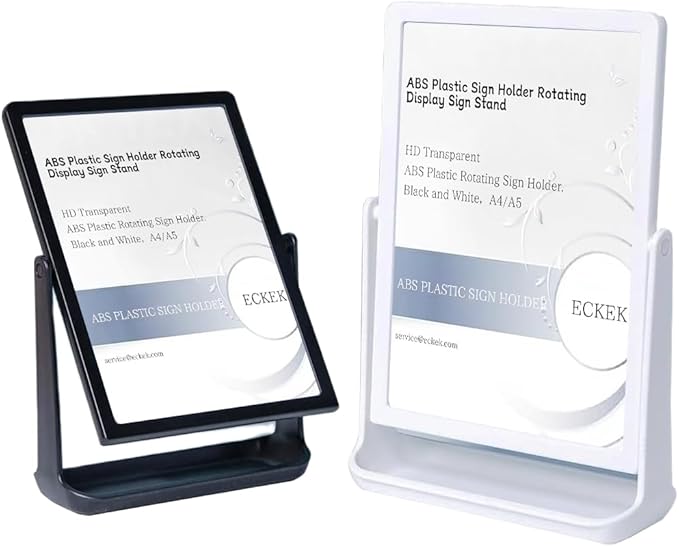 ECKEK ABS Plastic Sign Holder, Menu Displays T Shape Sign Stand, Rotating Display Stand for Ads, Menu, Photos, Business Card (White A4 210×297mm/8.27×11.69 inches)