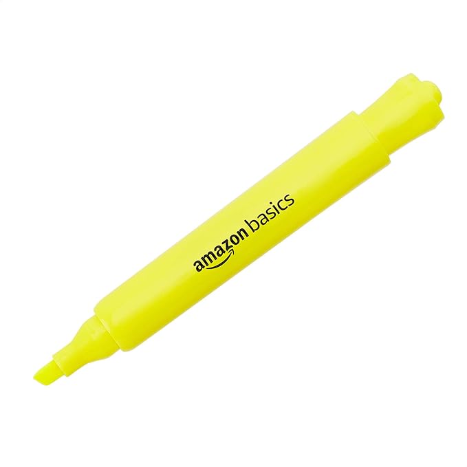 Amazon Basics Highlighters 12 Pack, Assorted Colors, Chisel Tip,Bible Highlighter,Office and School Supplies