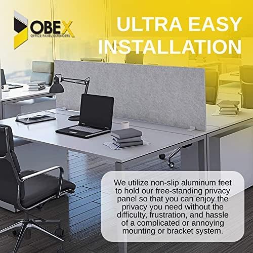 OBEX Free Standing Desk PET Privacy Screen, Table Top Home & Office Furniture Partitions and Dividers, Portable Workstation Freestanding Panels, 18" x 48" Sand