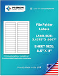 Premium Label Supply White File Folder Labels – 3.4375" x .667" – Laser/Inkjet Compatible – (30 per Sheet), 1000 Sheets - 30,000 Total Adhesive Stickers