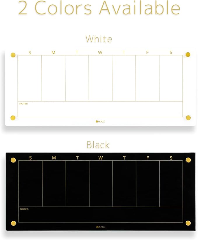 Glass Golden Weekly Dry Erase Calendar White Board for Wall, to Do List & 7 Days Planner Whiteboard for Home Office, 23x9.5, 4 Wet Erase Markers Included, Yeoux