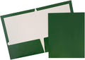 JAM PAPER Laminated Two Pocket Glossy School Folders - Letter Size - High Gloss Green - Bulk 25/Pack