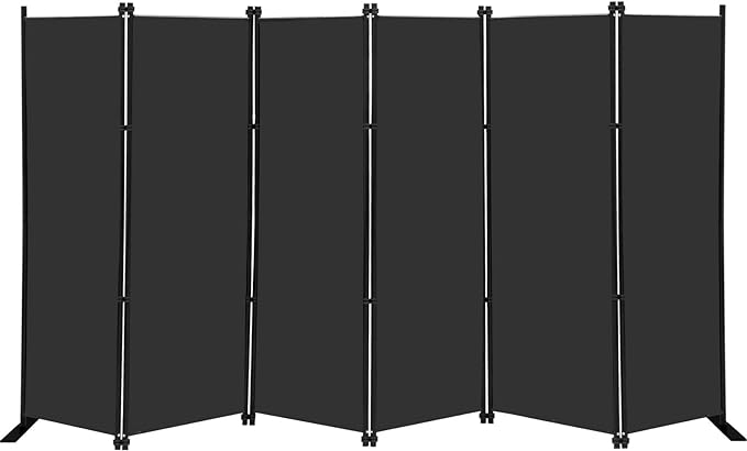 MAYOLIAH 6 Panel Folding Privacy Screen 9ft Wide, 6ft Tall Partition Room Divider Portable Office Walls Dividers, Black