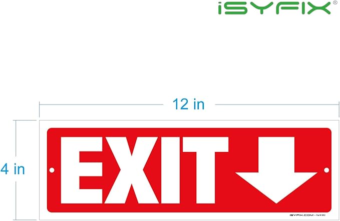 iSYFIX Exit Signs - 2 Pack 12x4 Inch Directional Down Arrow Signs, 40 mil Polystyrene Plastic, UV Laminated, Scratch & Fade Resistant, Waterproof - Ideal for Office, Theater, School, Business