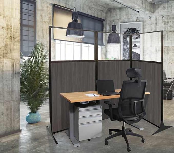 Versare Workstation Partition | Portable Wall Divider | Modern Office Cubicle | Free Standing Privacy Screen | Flexible Work Space | 99" x 70" Urban Oak Wood Grain Panels with Clear Window