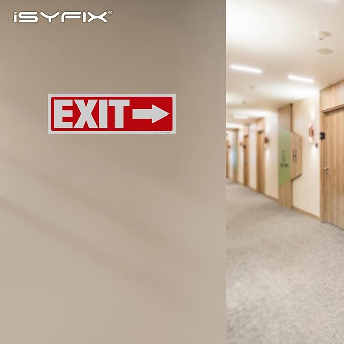 iSYFIX Exit Signs Stickers 6 Pack 12x4 Inch - Laminated Premium Vinyl Directional Right Arrow Signs for Buildings, Office, Workplace, Stores, Schools, Theaters, Parking, Restaurants, Factories