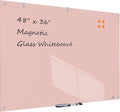 TSJ OFFICE Glass Dry-Erase Board - 48 x 36 Inches Wall Mounted Magnetic Whiteboard, Large Frameless Glass White Board for Office, Home & School, Pink