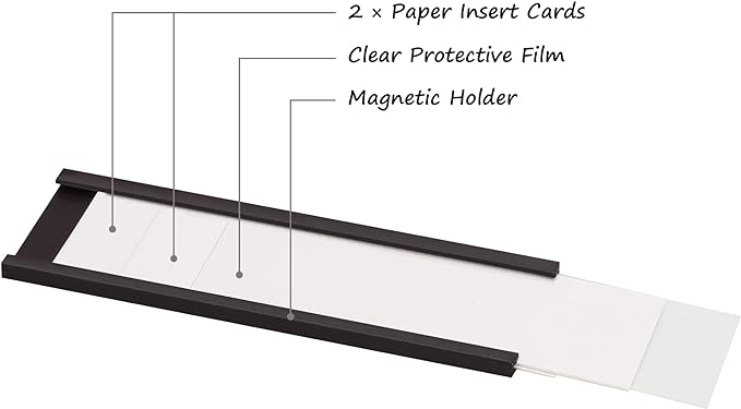 Realth C Channel Magnetic Label Holders 50 Pack 1'' x 4'' with Paper Inserts and Clear Plastic Protectors, Magnetic Data Card Holders File Cabinet Labels for Metal Racks and Shelves