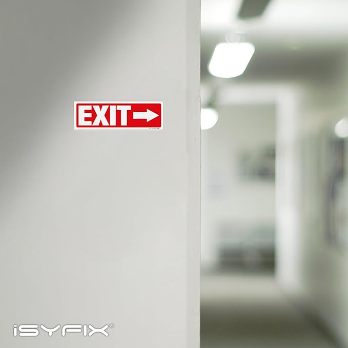 iSYFIX Exit Signs Stickers 2 Pack 12x4 Inch - Laminated Premium Vinyl Directional Right Arrow Signs for Buildings, Office, Workplace, Stores, Schools, Theaters, Parking, Restaurants, Factories