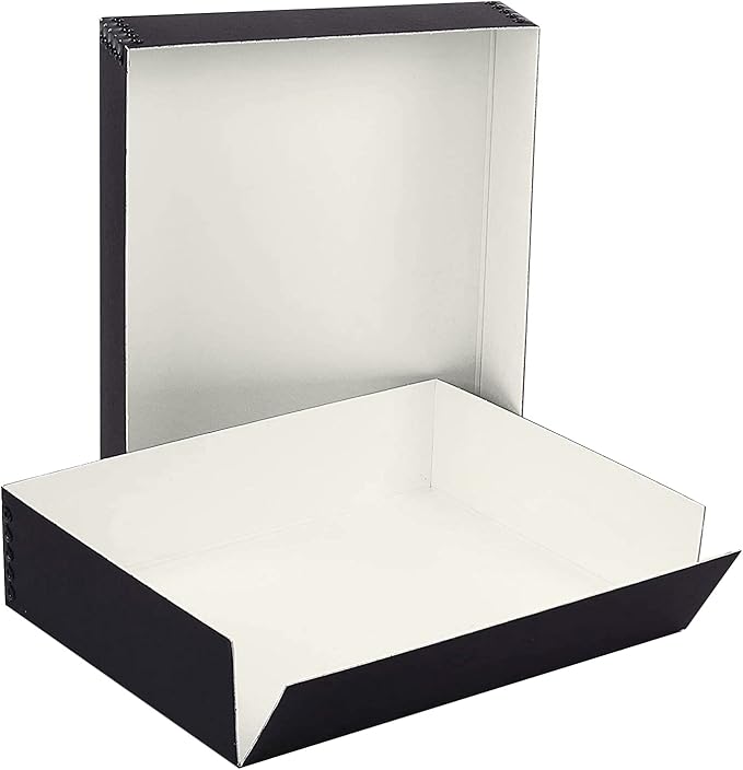 Lineco, 9x12x3 Museum Storage Box, Removable Lid and Drop Front Design. Archival Acid-Free with Metal Edge. Storing for Photos, Documents, Prints, DIY, Black