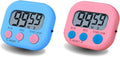 Digital Kitchen Timer, BESTWYA Electronic Timer with Clear LCD Screen Count Up and Down Function 3 Big Buttons On/Off Switch Button (2, Blue & Pink)