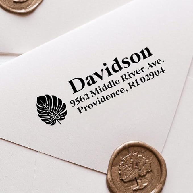 Custom Floral Address Stamp | Choose from 12 Designs | Multiple Ink Color Options | Envelope Return Address Stamp for Couple or Family (Design 7, Medium)