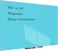 TSJ OFFICE Glass Dry-Erase Board - 36 x 24 Inches Wall Mounted Magnetic Whiteboard, Large Frameless Glass White Board for Office, Home & School, Blue