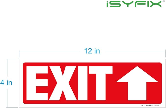 iSYFIX Exit Signs Stickers 6 Pack 12x4 Inch - Laminated Premium Vinyl Directional Up Arrow Signs for Buildings, Office, Workplace, Stores, Schools, Theaters, Parking, Restaurants, Factories