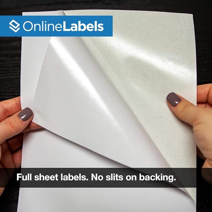 OnlineLabels 8.5" x 11" Full Sheet Sticker Paper – Permanent Adhesive, White Matte – Works With Cricut & Silhouette – for Inkjet & Laser Printers – Pack of 100 Sheets OL177WX