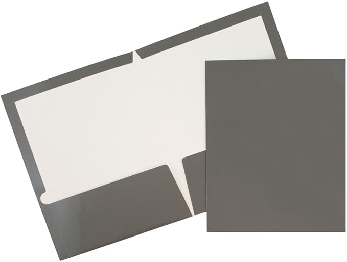 JAM PAPER Laminated Two Pocket Glossy School Folders - Letter Size - High Gloss Grey - Bulk 25/Pack