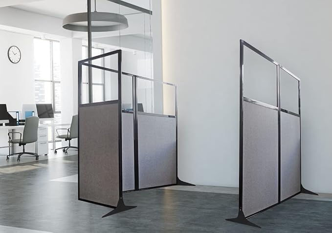 Versare Workstation Partition | Portable Wall Divider | Modern Office Cubicle | Free Standing Privacy Screen | Flexible Work Space | 33" x 70" W/Window, Cloud Gray Fabric Panels