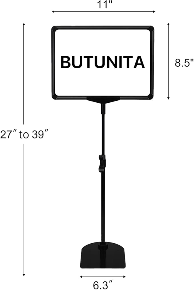 BUTUNITA Sign Holder Stand, 8.5x11 Inch Adjustable Tabletop Sign Holder Floor Stand for Supermarket, Vertical&Horizontal View Displayed (Black,2Pcs)