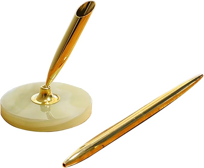 Stone-Style Pen Stand with Zinc Alloy Ballpoint Pen, Blue Refill – Office Pen Stand for Home & Office, The best choice for gift giving (Rectangular green 7.5inch)