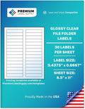 Premium Label Supply Glossy Clear File Folder Labels – 3.4375" x 0.6667" – Laser/Inkjet Compatible – (30 per Sheet), 500 Sheets – 15,000 Total Adhesive Labels