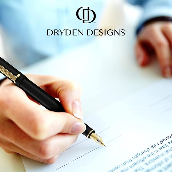 Dryden Designs Fountain Pen Medium Nib Gift Pouch - with 24 Ink Cartridges - MCM (Intense Black)