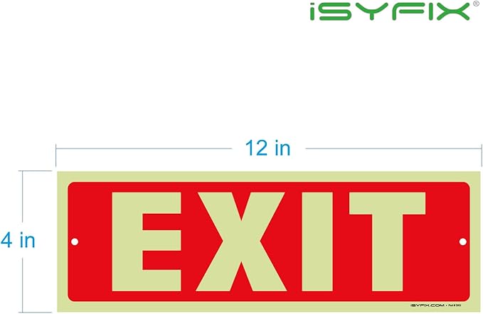 iSYFIX Exit Glow in the Dark Sign – 2 Pack 12x4 Inch – 40 mil Thick Polystyrene Plastic Sign, Laminated UV, Scratch & Fade Resistance, Waterproof, Indoor & Outdoor