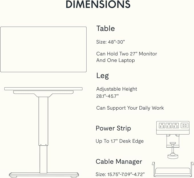 FLEXISPOT EN2 Whole-Piece Standing Desk with Clamp Power Strip, 48 x 30 Electric Stand Up Height Adjustable Desk with Cable Management (Gray Frame + 48" Maple Top, 2 Packages)