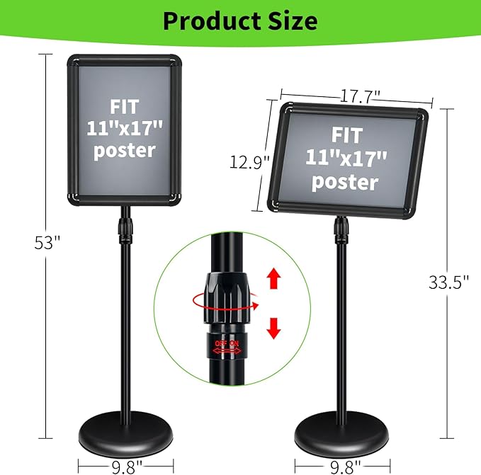 INNOVSIGN 2Packs Adjustable Pedestal Sign Holder Stand 11''x17'', Floor Standing Poster Sign Stand for Vertical/Horizontal View Sign stand,Outdoor/Indoor Standing Sign Holders(Black, Round)