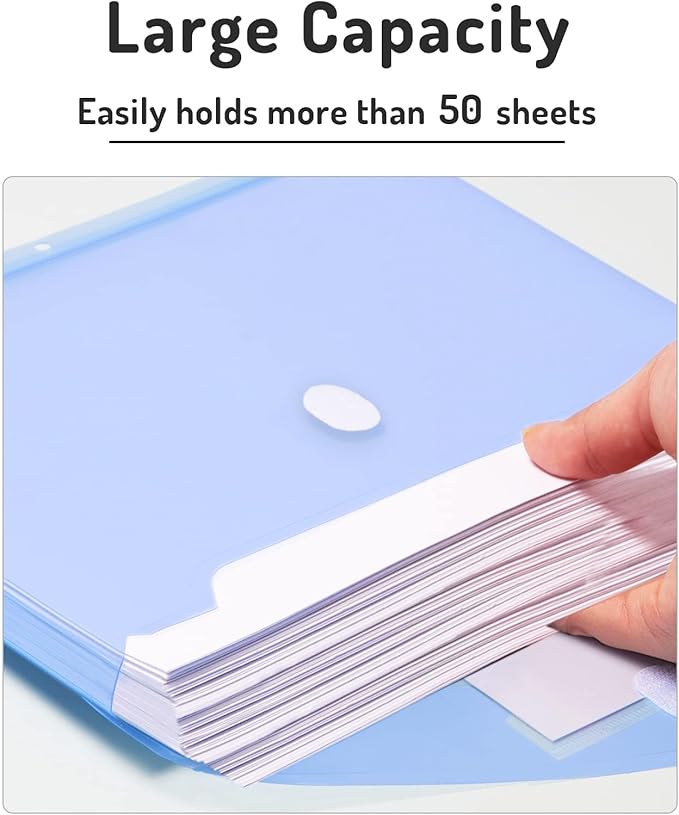 Forvencer Binder Pocket, 5 Pack Super Heavyweight Poly Binder Pocket with Tight Closure, Binder Folders Side Loading, 3 Ring, Binder Dividers with Pockets, Letter Size, Assorted Colors