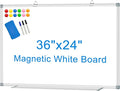 White Board Dry Erase Whiteboard for Wall 36" x 24" Aluminum Presentation Magnetic Whiteboards with Long Pen Tray, 12 Magnets, 3 Markers & 1 Eraser