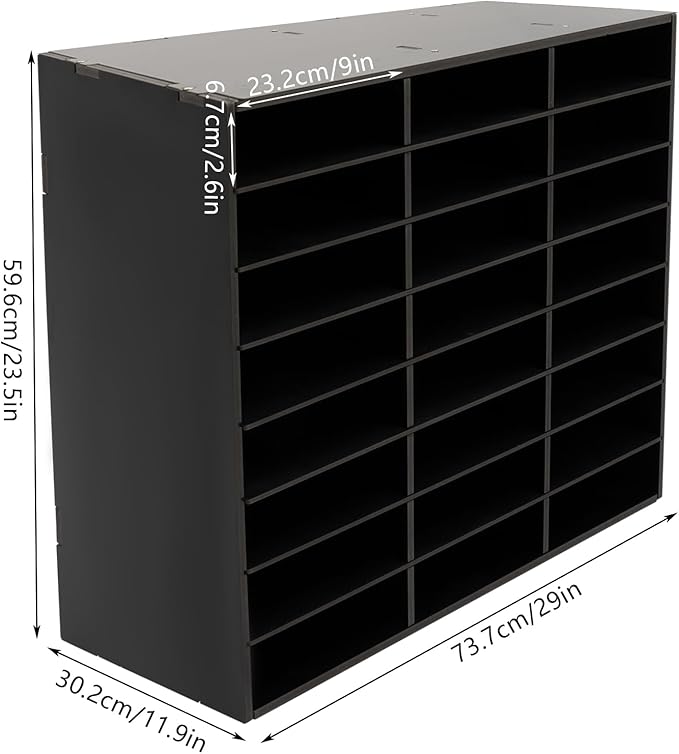 24 Slots Mail Sorters for Office, Desktop Literature Organizer with Removable Shelves, PVC Mail Center Paper Storage Cabinet for Files Magazines Documents, 9 * 2.6in Each Slot (24 Slots - Black)