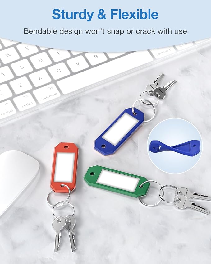 ttstar Hexagon Key Tags with Labels – 10 Pack Color-Coded Keychain Tags with Ring, Writable Label Window for Key Organization, ID and Name Tags for Home or Office