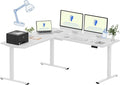 FLEXISPOT L Shaped Standing Desk, 71 x 63 Inch Electric Height Adjustable Corner Desk, Sit Stand Computer Workstation, Preset Controller, Home Office, White Frame with White Top