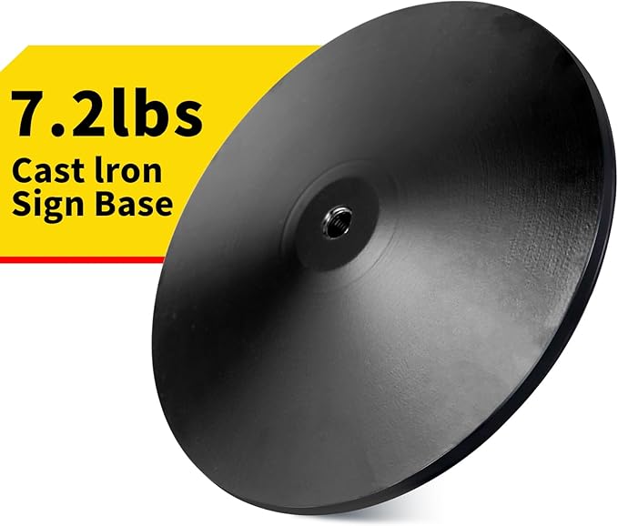 INNOVSIGN Heavy Duty Cast Iron Sign Post With 12" Diameter Bottom Round Base, 48" Movable Stand for Hanging Signs