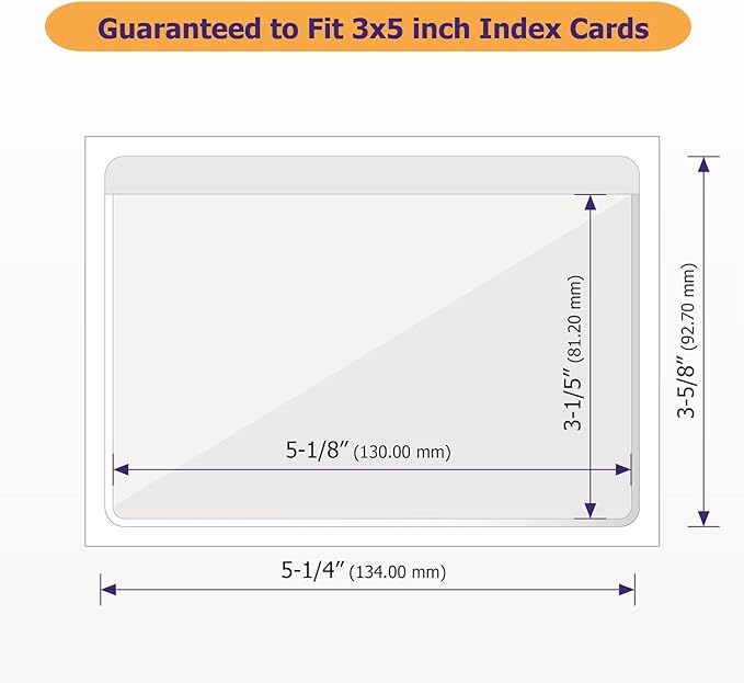 Clear Adhesive 3" x 5" Index Card Pockets With Top Open Loading, 50 Pack, Plastic Labels Holders for Storage Bins and Library, Ideal for Organizing and Protecting Your Cards