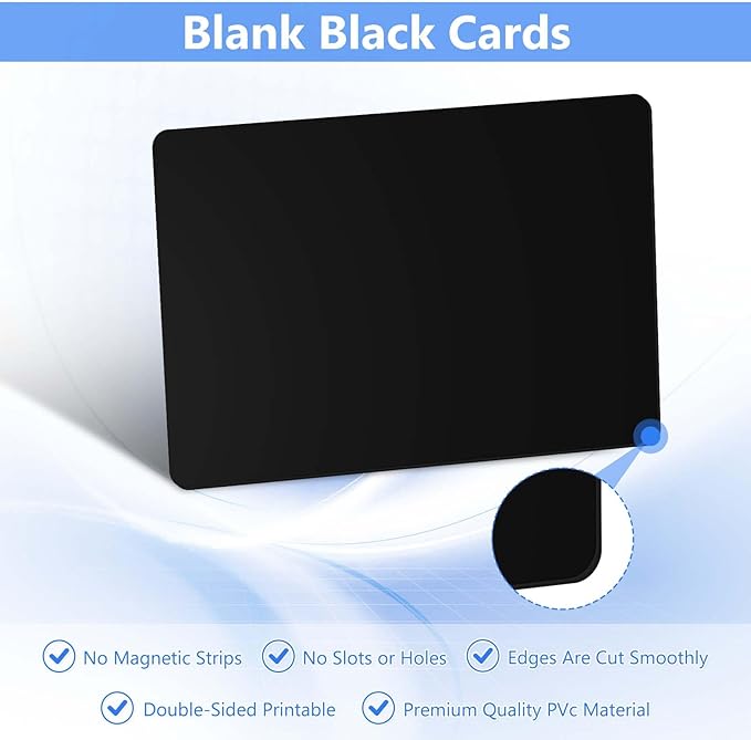 250 Pack - Premium Blank PVC Cards for ID Badge Printers - Premium Quality Black CR80 30 Mil (CR8030) by KLMNDUO - Compatible with Most Photo ID Badge Printers(Black)
