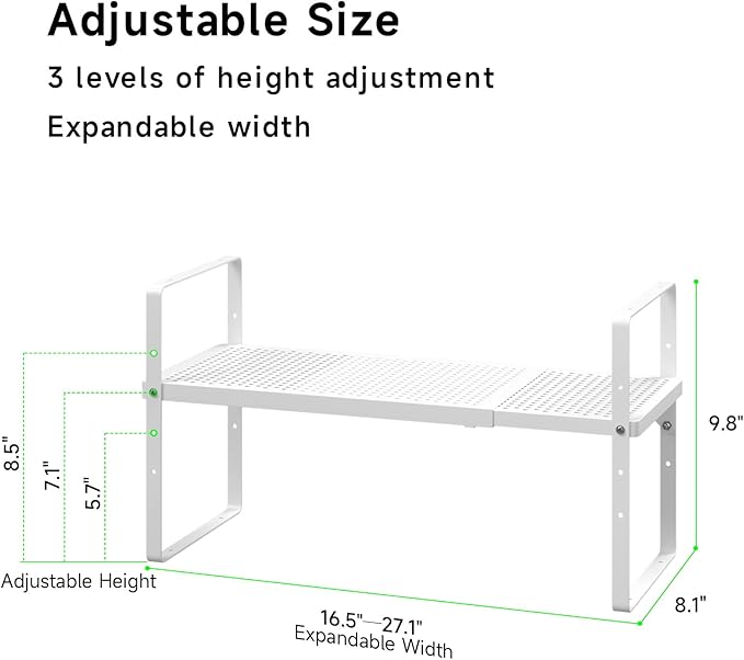 SOFRON Expandable Cabinet Storage Shelf Stackable Organizer Rack for Kitchen Bathroom Pantry Spice Cupboard Coffee Countertop Home Office Desk Heavy Duty Nonslip White Small 2 Packs