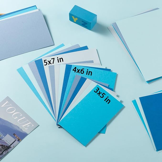 50 Sheets Colored Cardstock Paper 5 Colors, 250 GSM Heavy Card Stock for DIY Art Projects, Cards (Blue, 5x7)