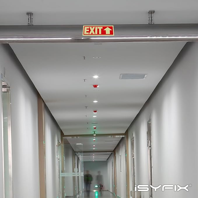 iSYFIX Exit Stickers Signs with Directional Up Arrow 6 Pack 12x4 Inch - Glow in the Dark Photoluminescent Vinyl for Office, School, Business, Warehouse - UV & Weather Resistant for Indoor/Outdoor Use